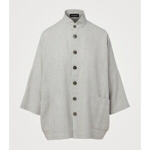 Eskandar Linen Mandarin Jacket 0 Sloped Shoulder Double Stand Collar 100% Linen